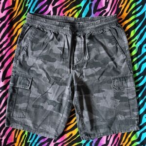 🖤*4/$15* Lazer Mens Gray Camo Shorts Small Cotton Camoflauge Elastic Cargo